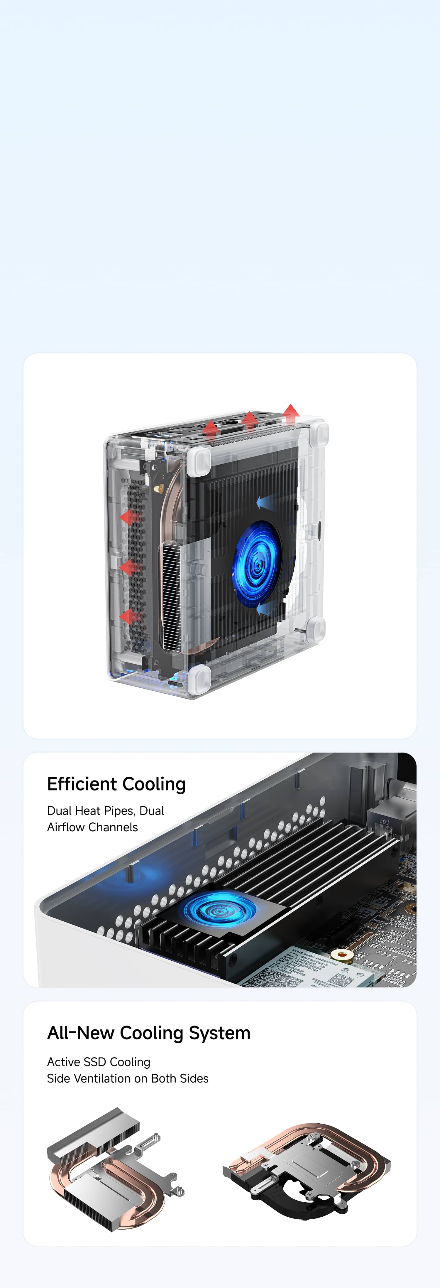 Minisforum NAB9S | Dual heat pipes,dual airflow channels & active ssd cooling