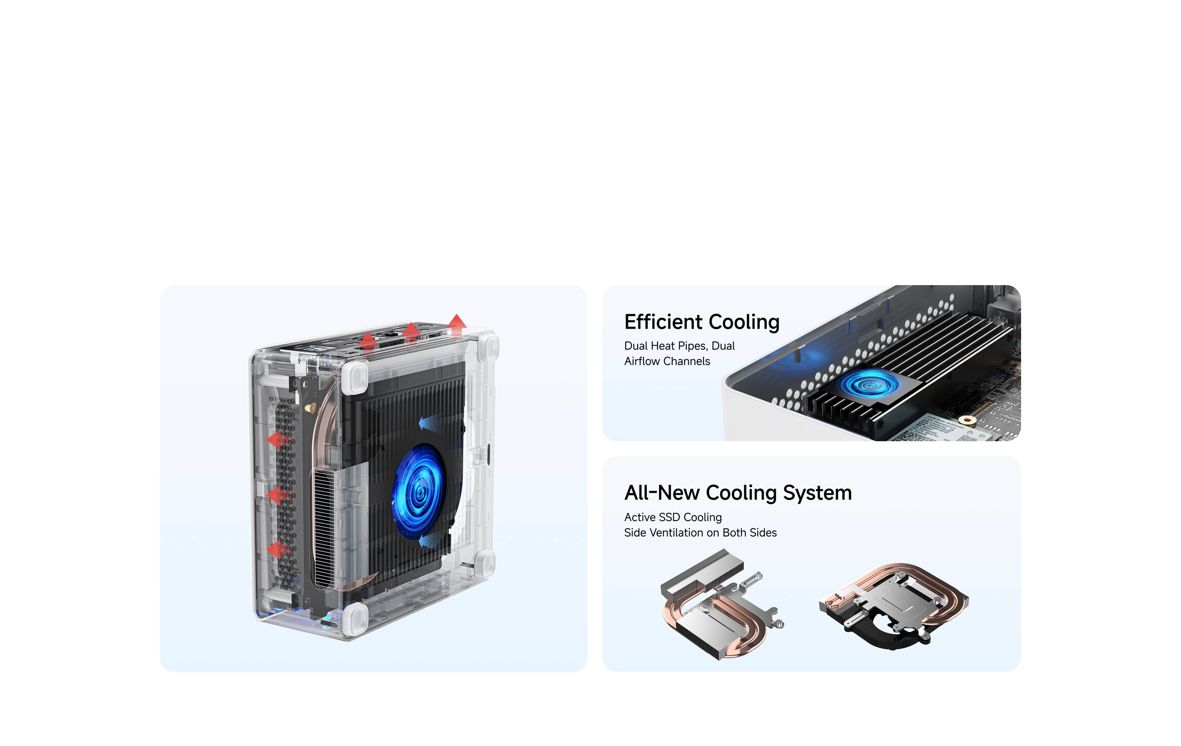 Minisforum NAB9S | Dual heat pipes,dual airflow channels & active ssd cooling